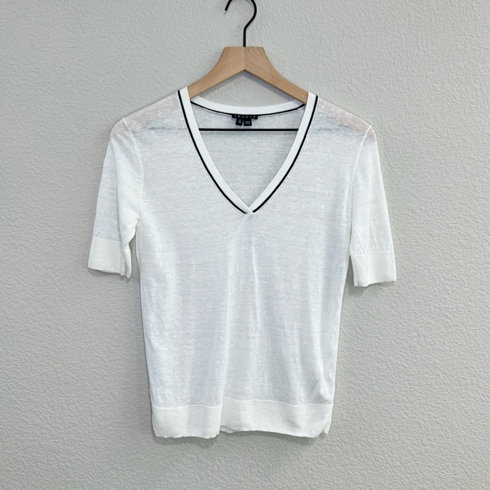 Theory Lightweight Semi-Sheer Linen Blend Knit Tee